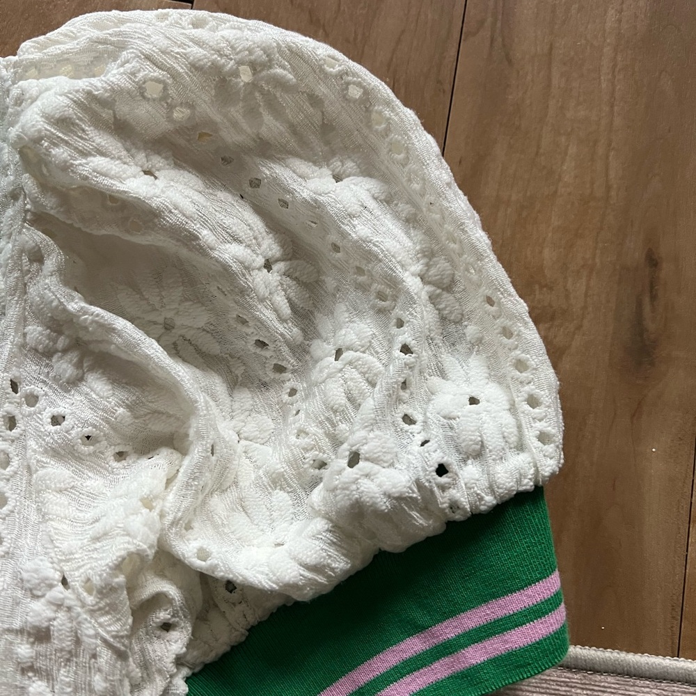 Maeve White Eyelet Polo Top with Green Trim - Picture 3 of 6